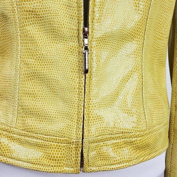 Vtg Escada Yellow Lamb Leather Jacket Women S M 36 Quiet Luxury Modern Sleek - Picture 3 of 16